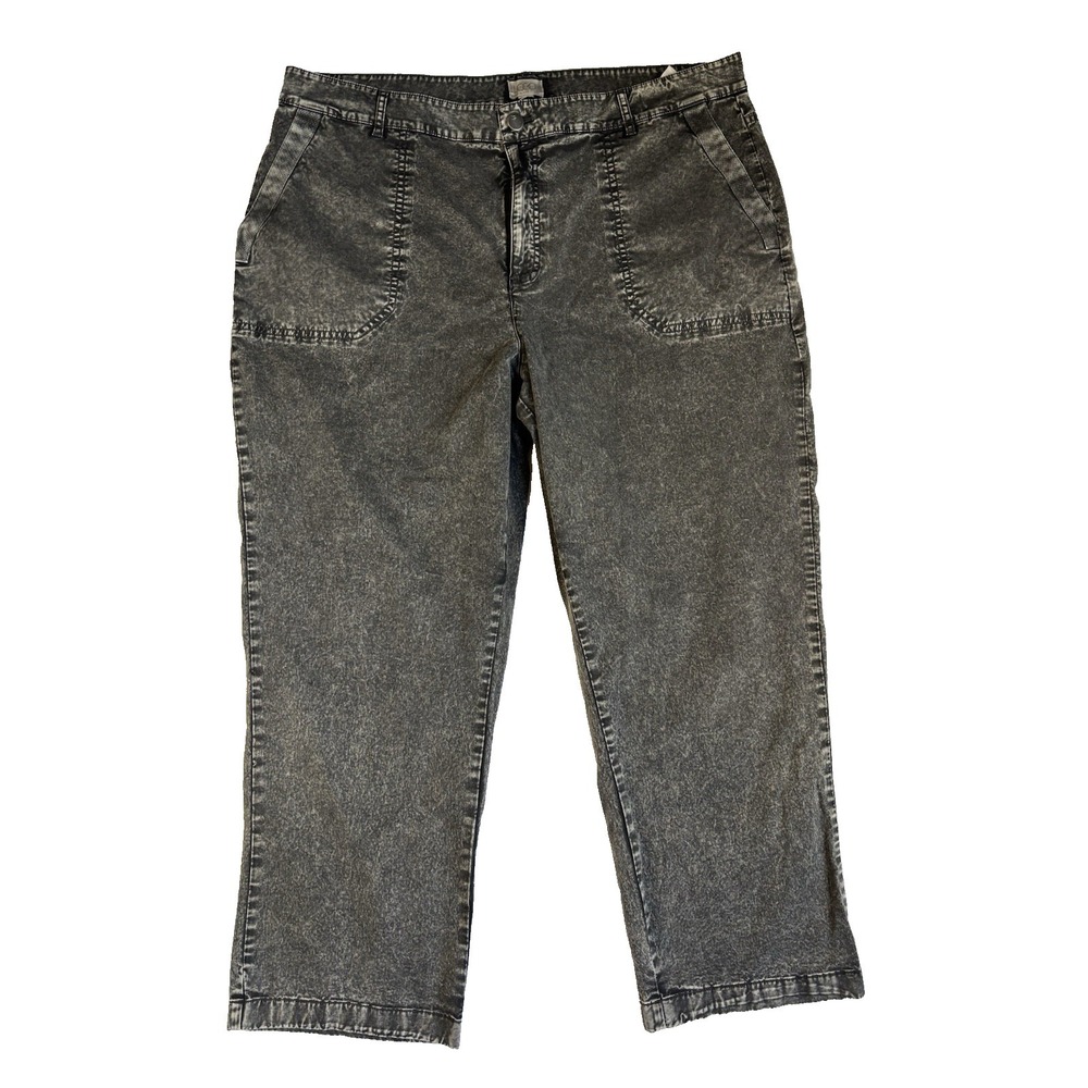 LOGO Lori Goldstein Women's 16 Faded Sexy Black Lightweight Cropped Pants Baddie